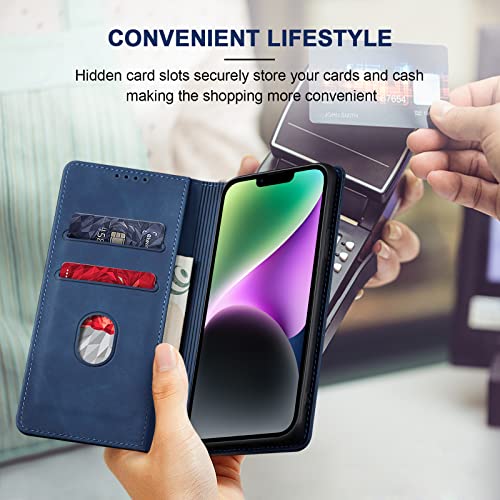 Image of Jasonyu Mobile Phone Case for iPhone 14 Plus Leather Flip Foldable Shockproof Magnetic [Premium PU Leather] [Stand Function] [Card Slots] Protective Flip Case for iPhone 14 Plus
