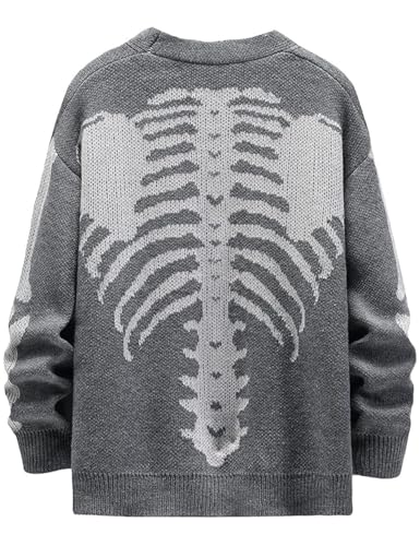 Image of Yimoon Men's Skeleton Print Cardigan Sweaters Casual V Neck Button Down Open Front Sweater Coats