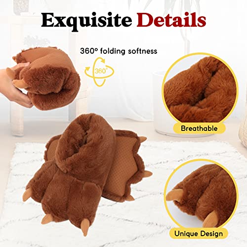 Image of Women Plush Animal Paw Slippers Funny Novelty Bear Claw Slippers Cozy Furry Warm Memory Foam Slippers Gifts for Halloween Christmas