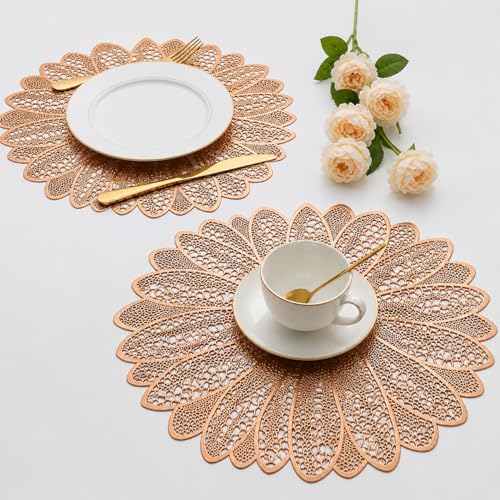 Image of Dakshya Industries Set of 2 Round PVC Table Placemats 38x38 cm - Waterproof, Heat Resistant Dining Mats (Copper)