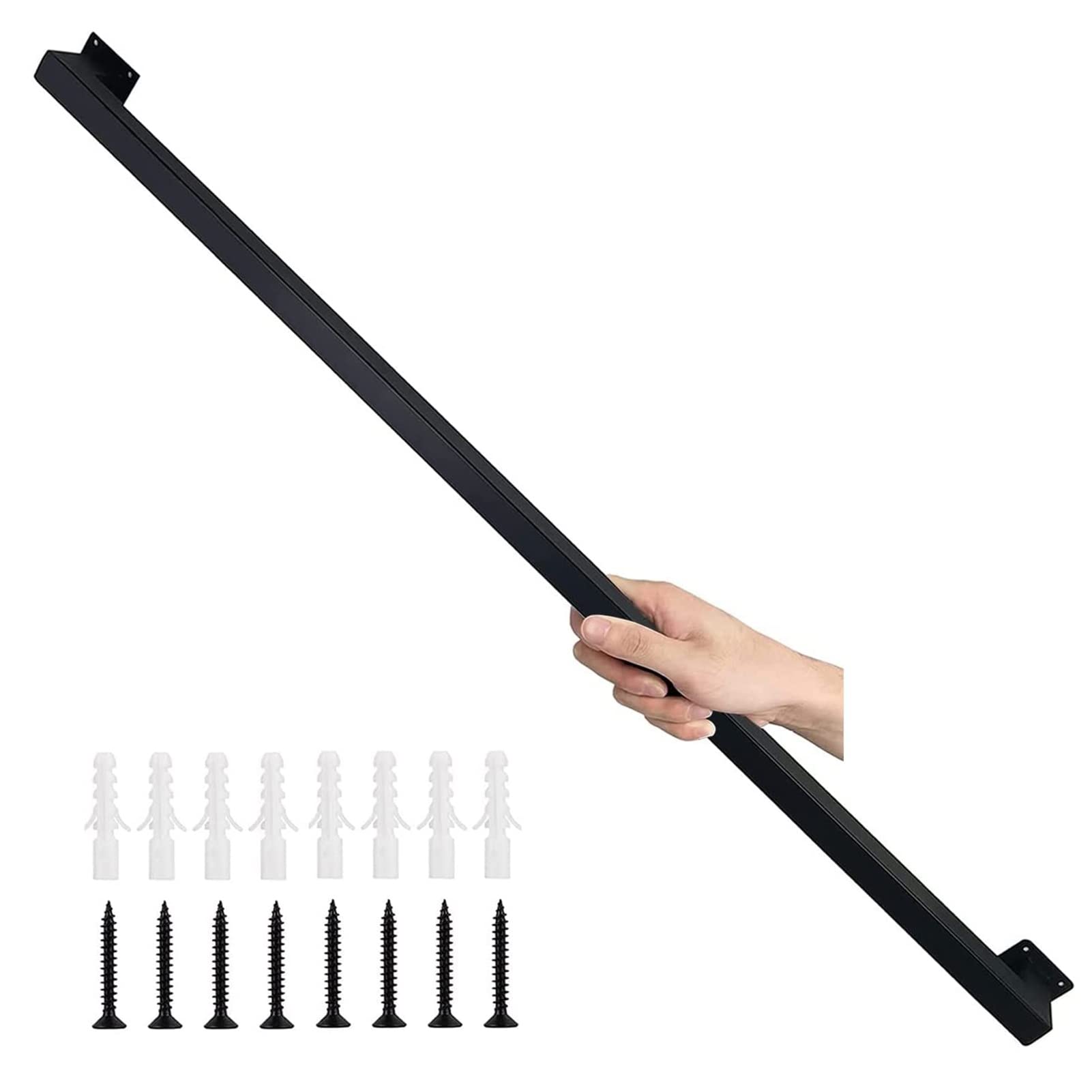 Stabiles 30600 cm wandmontiertes industrielles Schmiedeeisernes Geländer-Set, schwarze quadratische Geländerhalterungen mit Wandhalterungen und Metallschrauben (0,9 m)