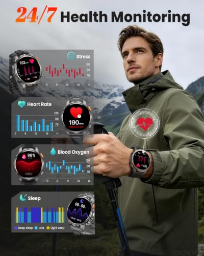 Image of DEKELIFE Smart Watches for Men,1.91''Military Smart Watch with 100+ Sport Modes /Heart Rate /Sleep Monitor, Fitness Tracker for Android and iPhone, Waterproof Watches for Men(Black)