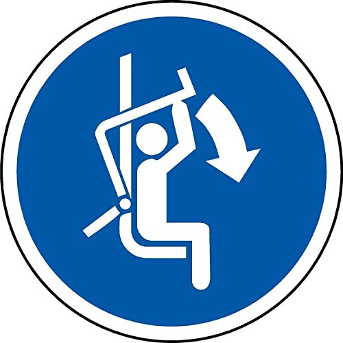 Preisvergleich Produktbild Label-Zeichen ISO Sicherheit - International Schließen Sicherheitsbügel des Sessellifts Symbol - Selbstklebende Aufkleber 100mm Durchmesser