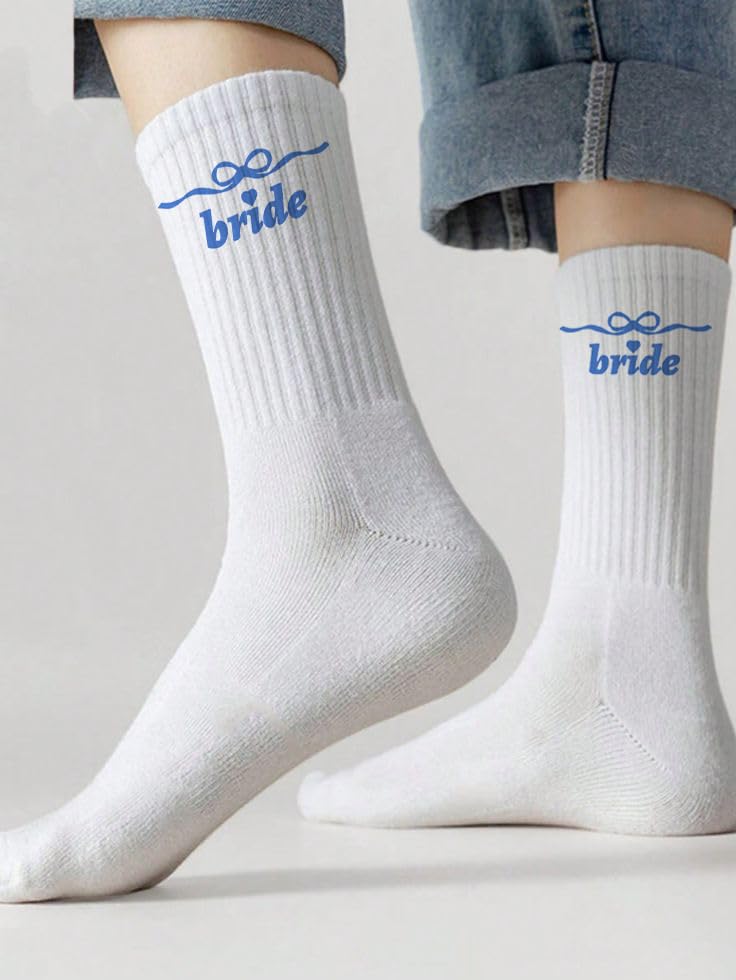 Bride to Be Socks White Blue Stocking for Bridal Shower Gift, Something Blue Cotton Socks for Bachelorette Decorations Wedding Engagement Accessories3