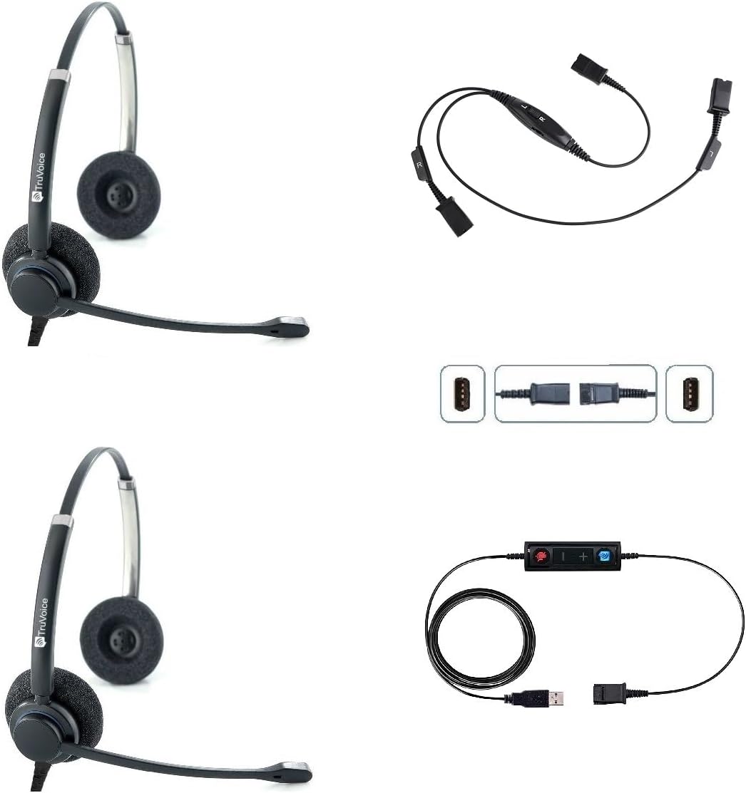 TruVoice Computer Dual Headset Bundle for Office Training | Monitoring | Supervising : Includes 2 x HD550 Headset with NC Microphone, Training Y Splitter + USB Cable Compatible with PC and Softphones