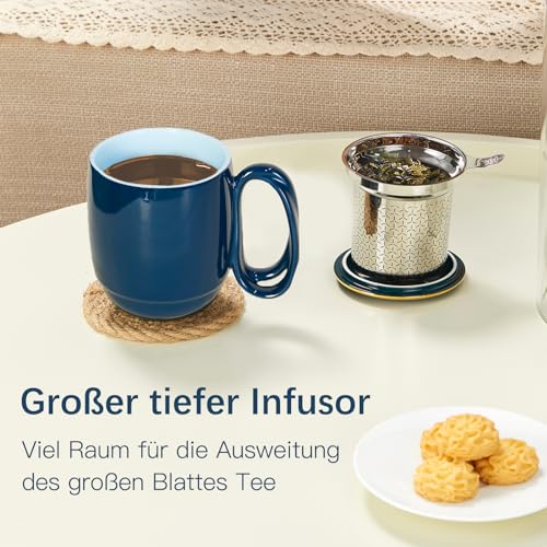 ZENS Teetasse mit Deckel und Sieb, 480ml Große Teebecher Geschenke, Blau – Bild 2
