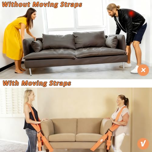 Image of QISHENG Moving Straps - 2-Person Shoulder Lifting & Moving System Heavy Duty Lifting Straps for Furniture Appliances Mattresses & Heavy Objects Up to 600lbs Orange Sling (Orange)
