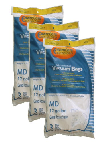 EnviroCare Replacement Micro Filtration Vacuum Cleaner Dust Bags for Modern Day 12 Gallon Central Vacuums 9 Pack