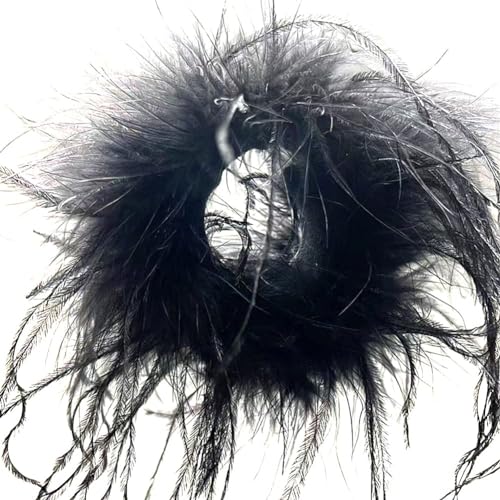 Streamzio Ostrich Feather Wrist Cuffs for Women, Feather Slap Bracelets for Adults and Kids, Fuzzy Feather Cuffs Wristbands Feather Bracelet Hair Accessories (Black), Medium