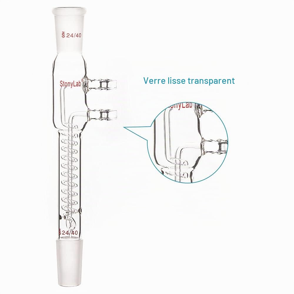 stonylab Verre Condenseur à Bobine de Reflux, Borosilicate Verre Condensateur à Bobine de Reflux Condensateur Lab Dimroth ReFlux avec Joint 24/40 Longueur de Veste 245 mm