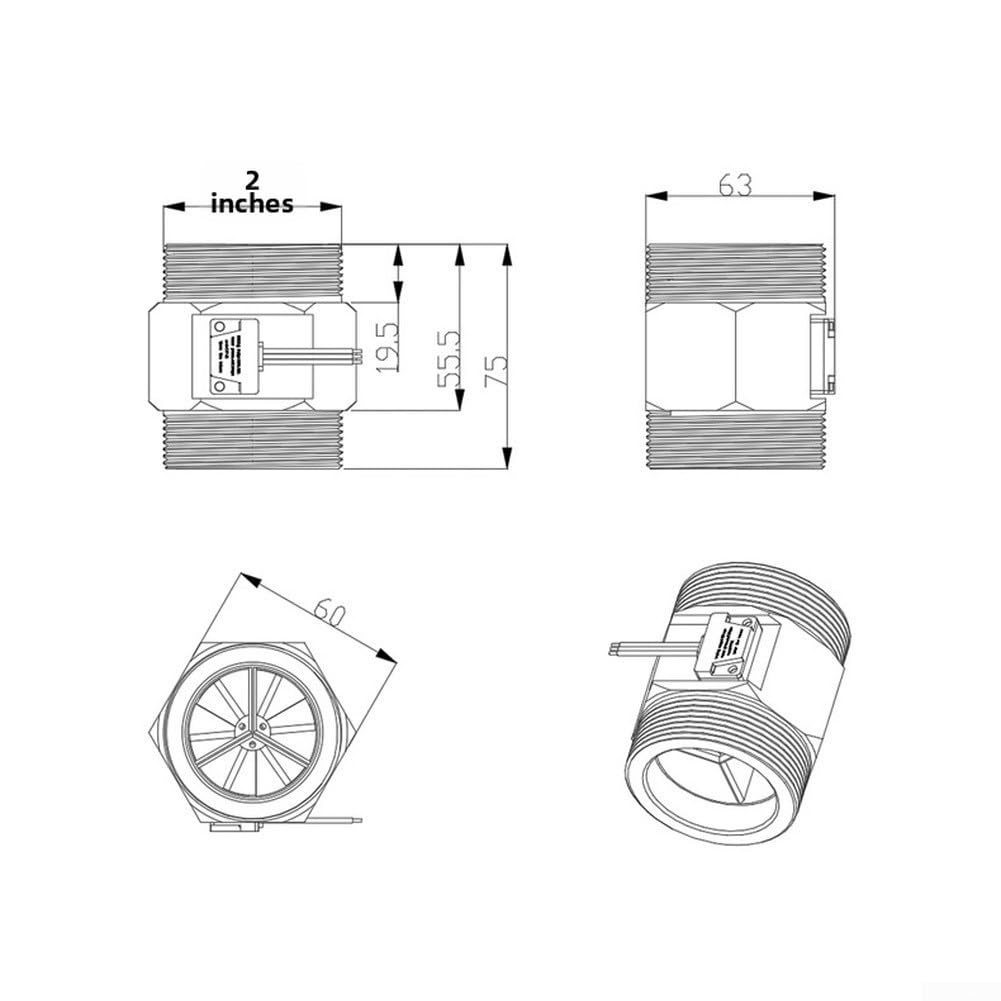 Sensore di flusso d'acqua Hall in acciaio inox DN40 DN50, flussometro per liquidi, 3,65 x 3,4 cm/4,65 x 4,4 cm, con sensore di flusso dell'acqua in acciaio inossidabile (3,65 x 3,4 cm)