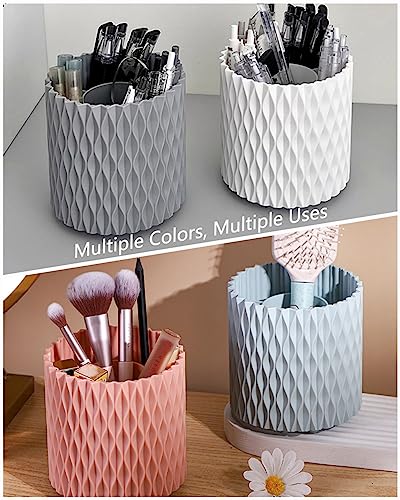 Image of Lebenrich Rotating Pencil Holder for Desk, 5 Slots Unique Pink Organizer Easthetic Desktop Supplies and Accessories for Women Girls, Pen Cup Caddy for Office Home Art Supply