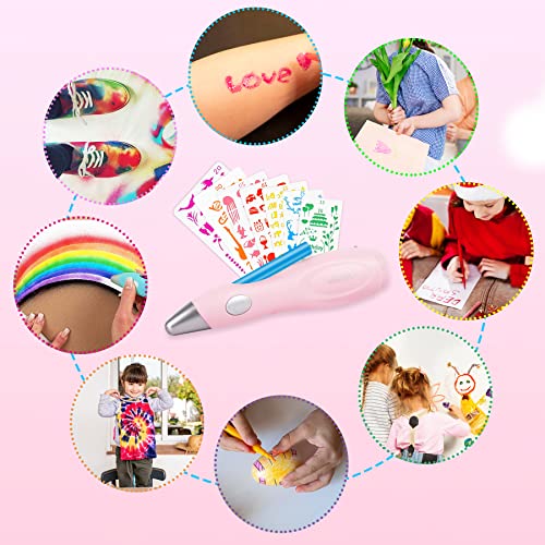 Forever Speed Elektrischer Farbsprühstift, airbrush set kinder mit 12 Filzstiften & 7 Schablonen, Airbrush Fun Farben sprühen für Kinder, Ungiftig Rosa