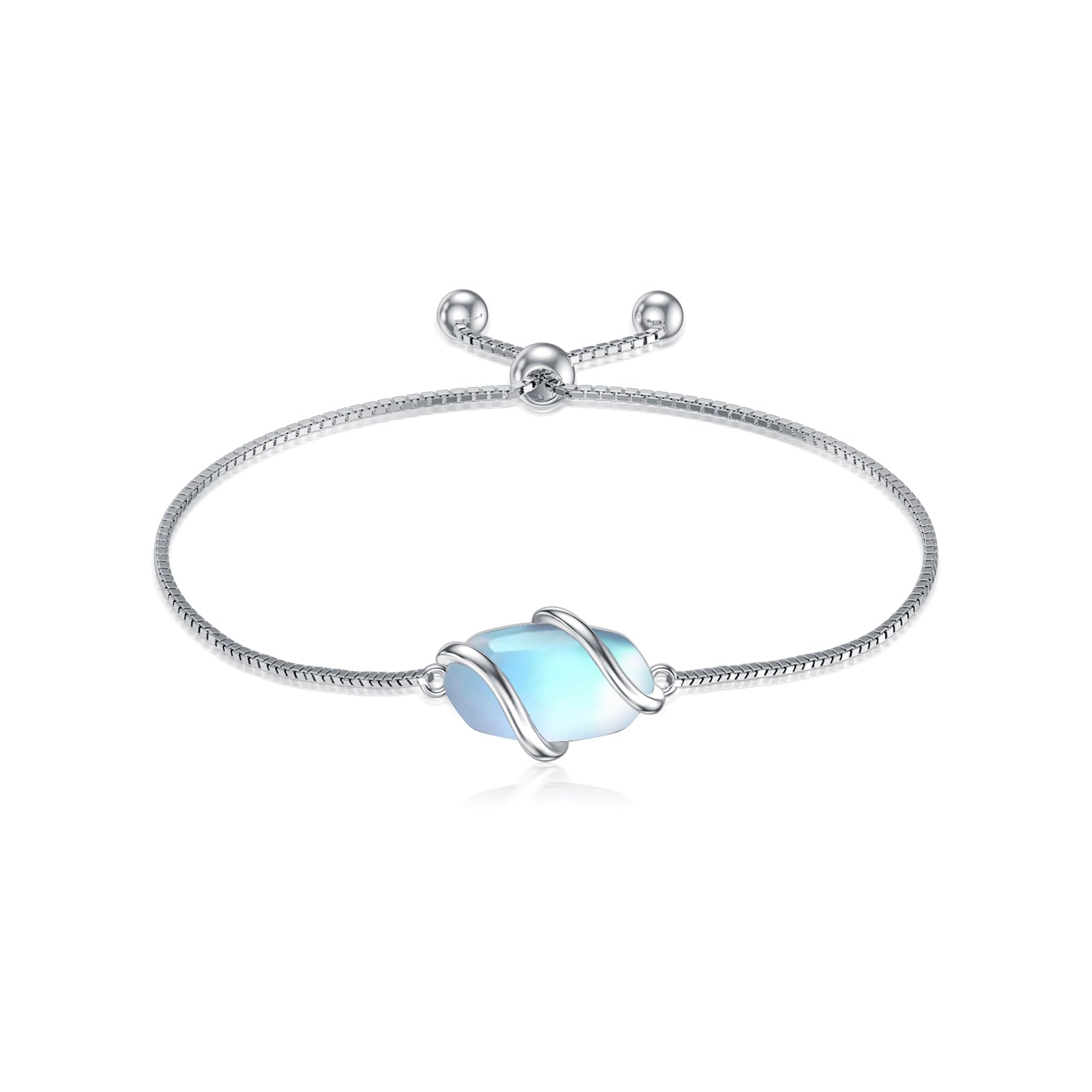 HPQQ Bracelet for Women 925 Sterling Silver Dainty Simple Gemstone Link Bracelet Fine Jewelry Valentines Day Birthday Gifts for Women Her (Fully