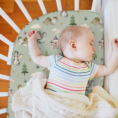 Image of Mindsoft 2 Pcs 24 in x 38 in Watercolor Dragon Infant Crib Sheets Set Mini Portable Crib Sheet Newborn Bedding Nursery Baby Sheets for Girl Boys Baby Gifts Breathable Only for Pack and Play