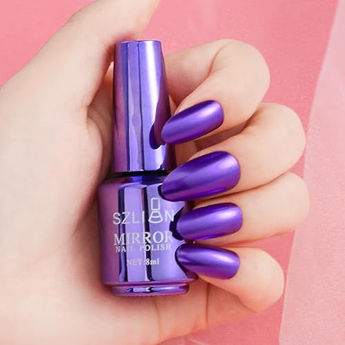 IMGDD Purple Nail Polish Metallic Mirror Effect Metal Long-Lasting Quick Dry Nail Lacquers, Shiny Chrome DIY Manicure (09, 8ml)
