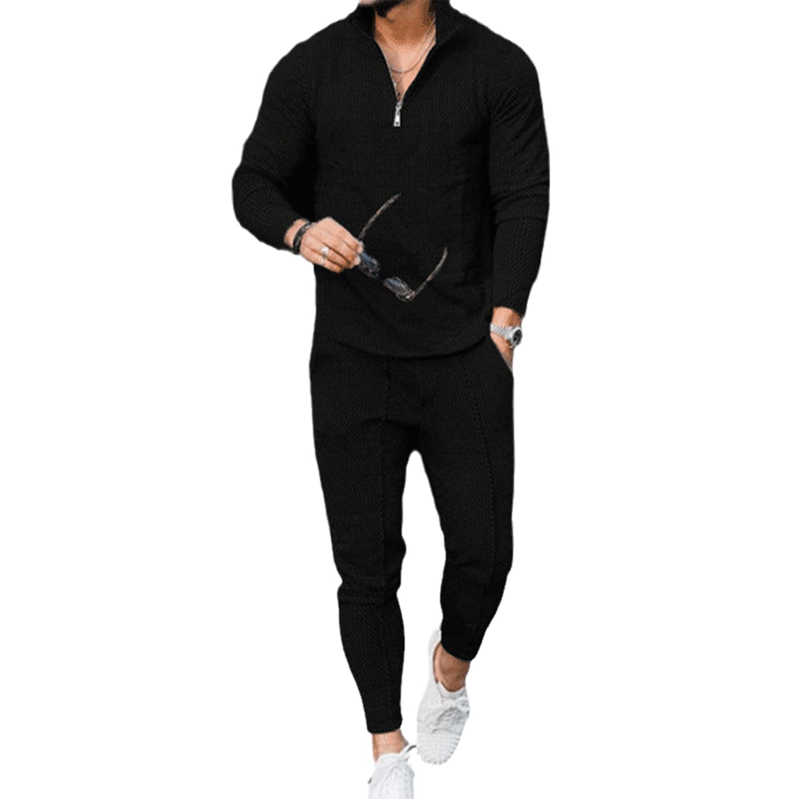 Men's 2 Piece Track Suit Set Casual Set Jogging Sweatsuit Workout Quarter Zip Suit Sport Gym with Pockets Sweatsuit Long Sleeve Long Pant Set Fall Outfits for Men