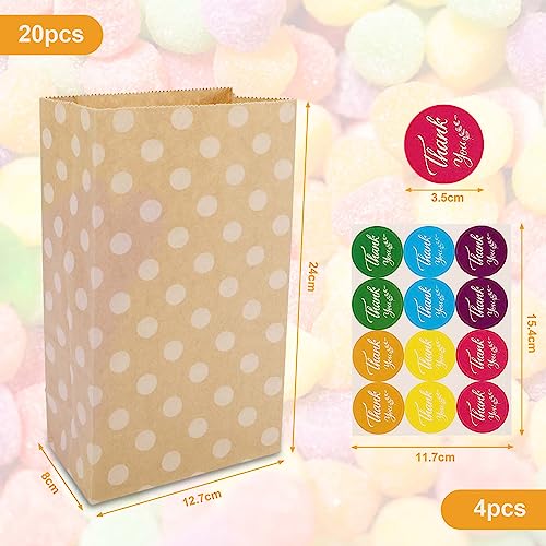 Mkitnvy Papiertüten Kindergeburtstag, 20 Stück Geschenktüten Braun Tüten Papier mit 36 Aufkleber, geschenk tüten kindergeburtstag tüten für Kindergeburtstag,Hochzeit,Feiern. (A)