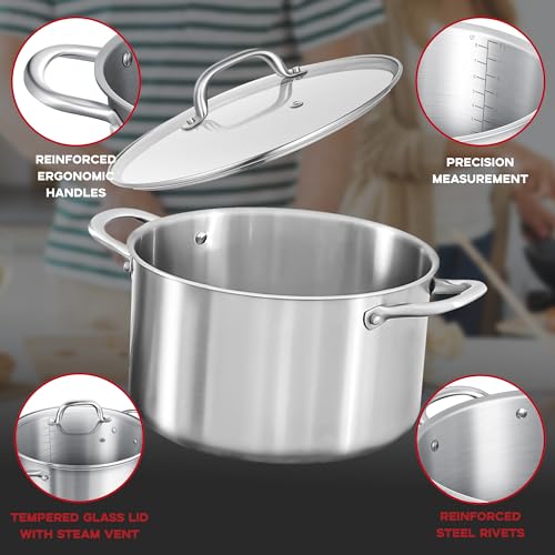 Buttermelt 8 Quart Tri-Ply Stainless Steel Stockpot With Tempered Glass Lid thumb #1