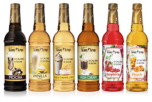 Jordan's Skinny Syrups | Select Syrup Sampler | Mocha, Vanilla, Vanilla Caramel Crème, Irish Cream, Raspberry, Peach | Healthy Flavors with 0 Calories, 0 Sugar, 0 Carbs | 25.36 Ounce - Pack of 6