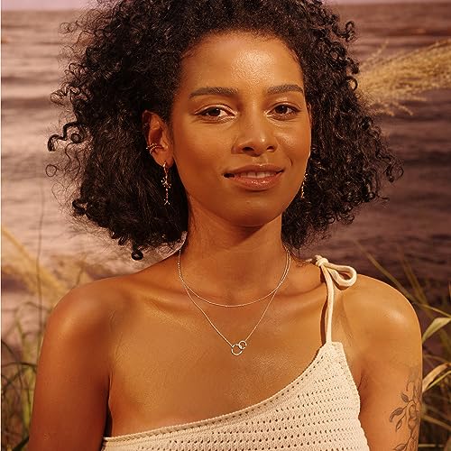 Image of Fettero Pendant Necklace Gold Choker Layered Coin Open Karma Circle Full New Crescent Moon 14K Gold Plated Simple Dainty Necklaces for Women Jewelry Gift