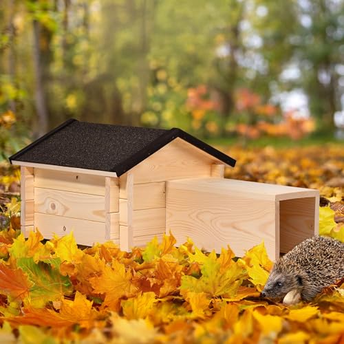 dobar® Igelhaus mit Stecksystem - Igelfutterhaus mit Bitumendach - Igelhütte mit langem Eingang Raubtierschutz - Igelhotel Winterfest - 70 x 39 x 31 cm - Natur