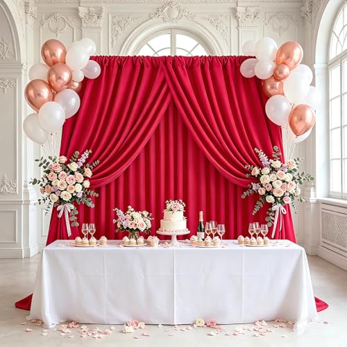 Image of Red Backdrop Curtains 2 Panels 5ft x 8ft Polyester Photo Backdrop Drapes for Wedding Christmas Party Decorations