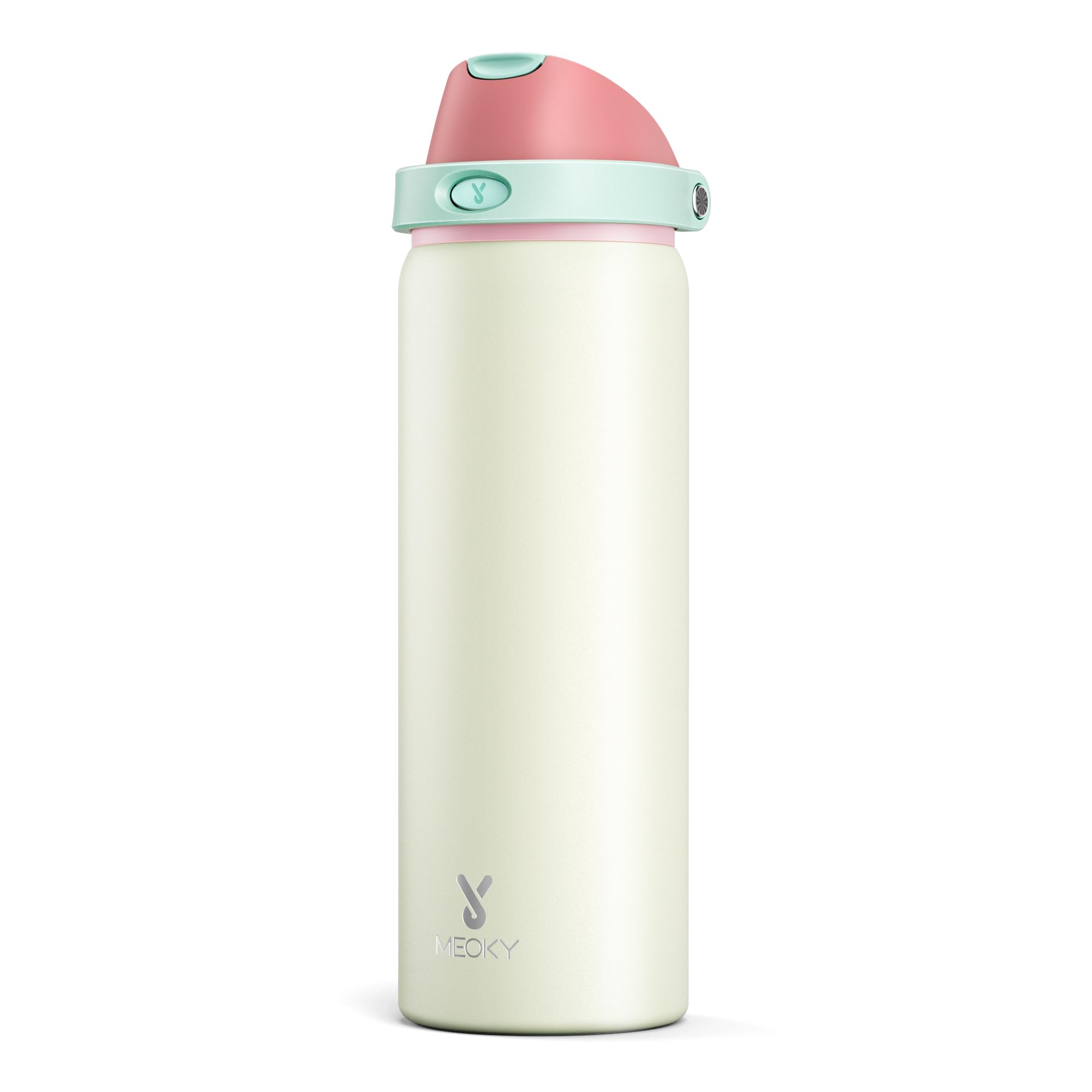 32 oz Insulated Water Bottle with Straw: Meoky Stainless Steel Metal Water Bottle with 2-in-1 Lid - Leak Proof, Cold for 24 Hours, Protective Silicone Base, BPA-Free for Sports Gym, Cream