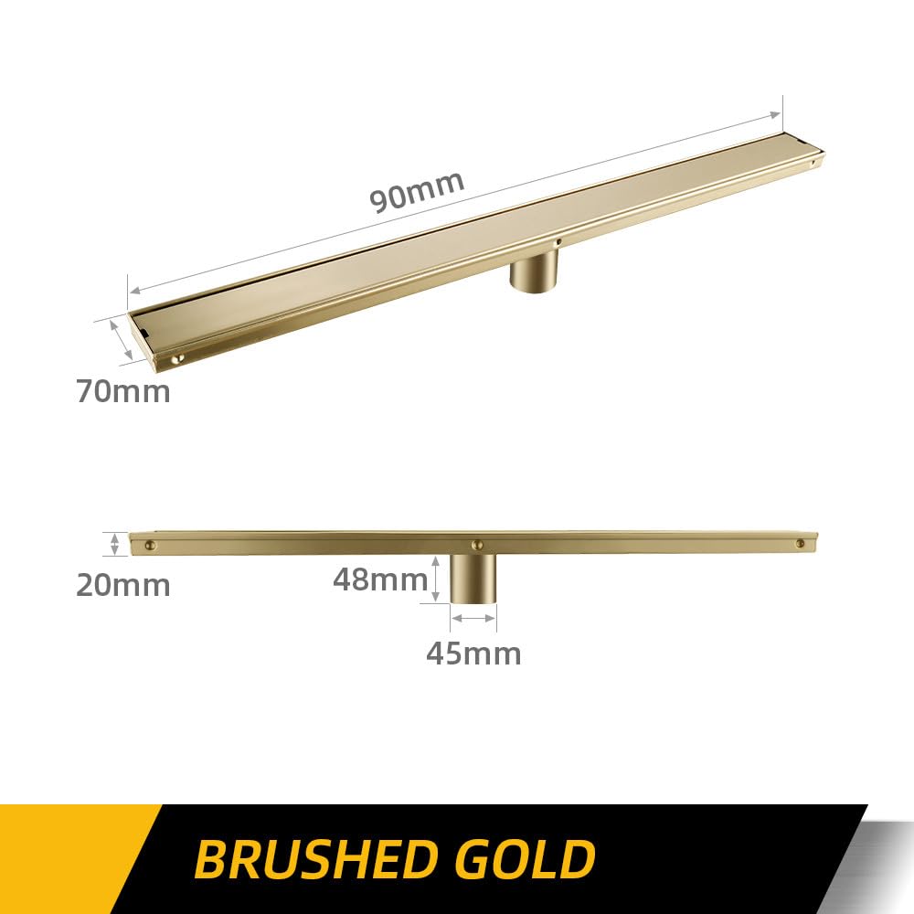 Desagüe de Suelo para baño, Color Negro, Lineal, para Ducha, con Inserto de Acero Inoxidable 304, 60/80/90/100 cm, Accesorios desodorizantes Opcionales, desagüe BG, 80 (Drain-bg-90-A)