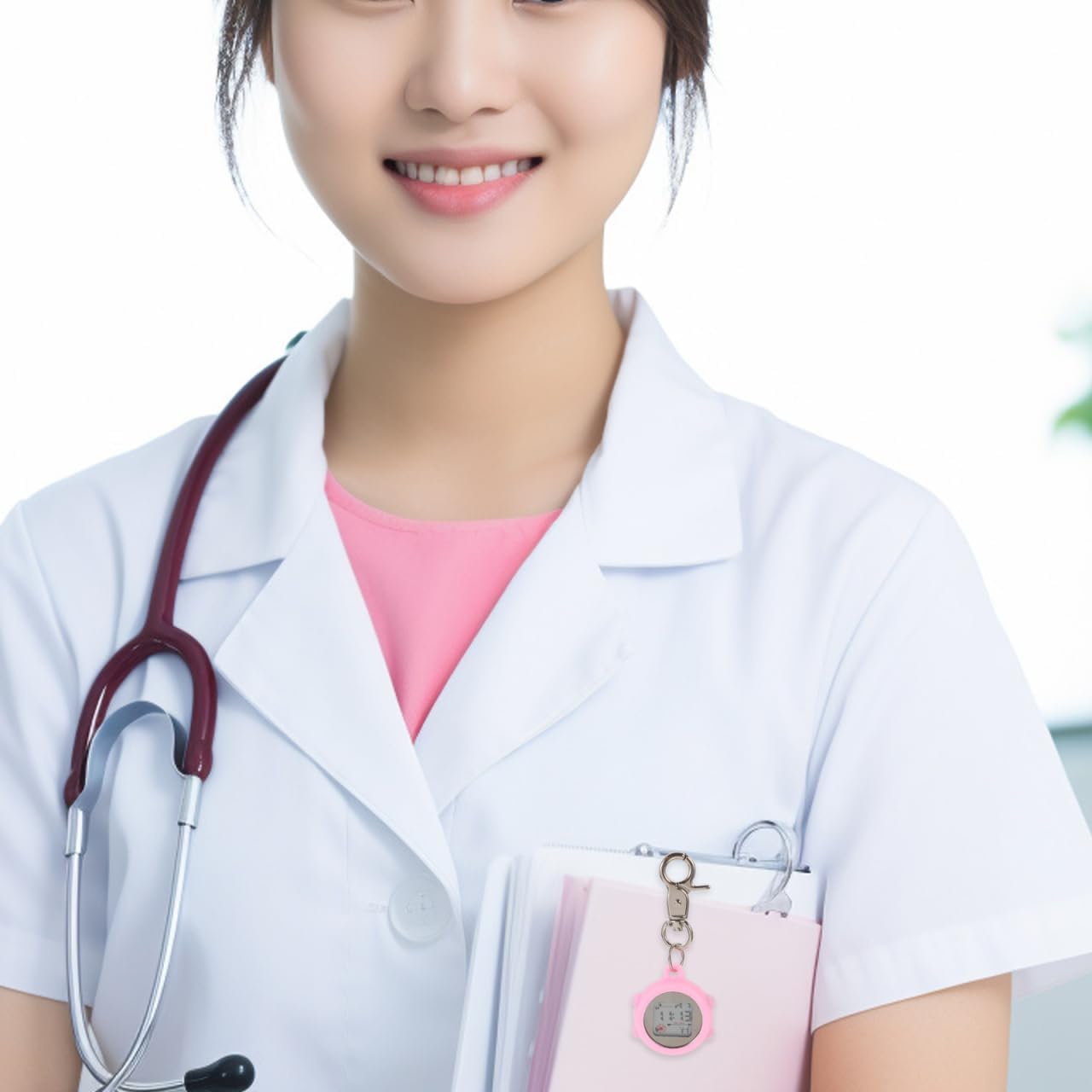 Didiseaon Electronic Nurse Table Digital Pocket Watch with Stopwatch Timer Night Light Calendar Alarm Clip Chest Watch Alloy Pink 3.74 Inch for Home Use