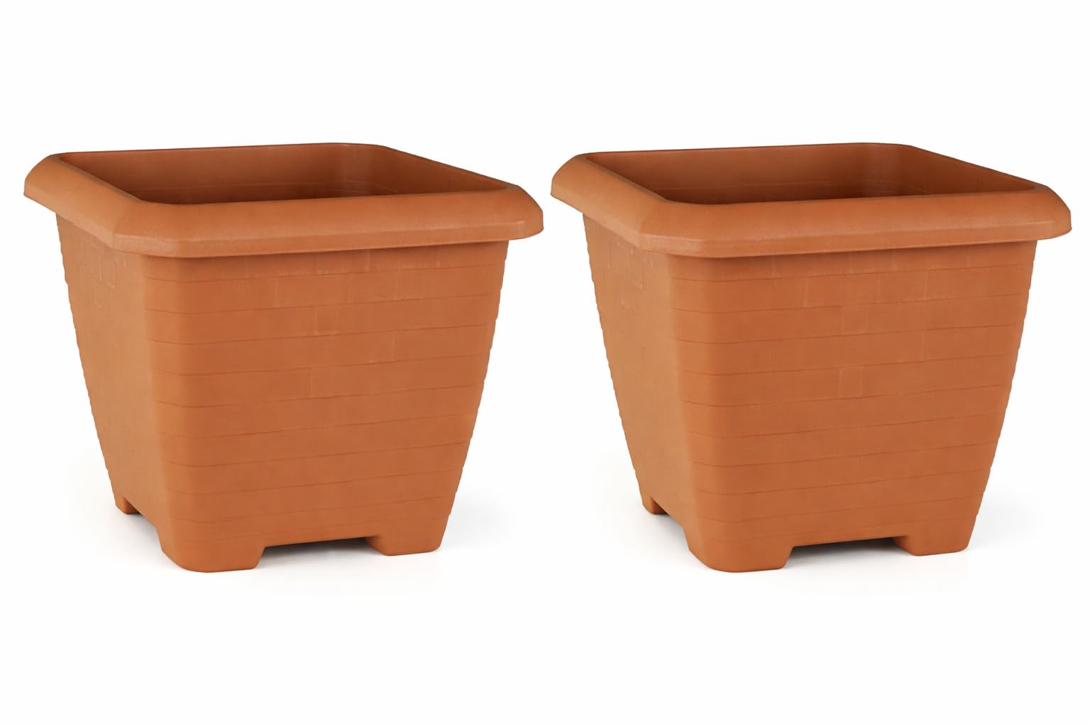 Tamersgifts Sets of 2 Heavy Duty Quality Plastic Square Castle Planters Plant Pots - 3 Colours & 3 Sizes (Terracotta, Length 44.2cm x Width 44.2cm x 40cm Height) — image 1