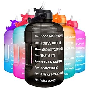 QuiFit 1 Gallon Water Bottle – with Straw & Motivational Time Marker Leak-Proof BPA Free Reusable Gym Sports Outdoor Large(128OZ/73OZ) Capacity Water Jug