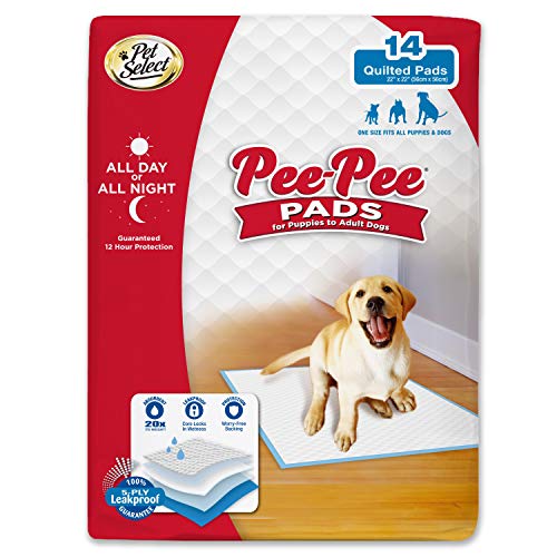 Image of Four Paws Pet Select Pee Pee Pads for Dogs and Puppies 14 Count Standard 22 inch x 23 inch | Leak-proof, 12 hour floor protection, quilted potty training pads, 5 layers, 22 inch x 22 inch