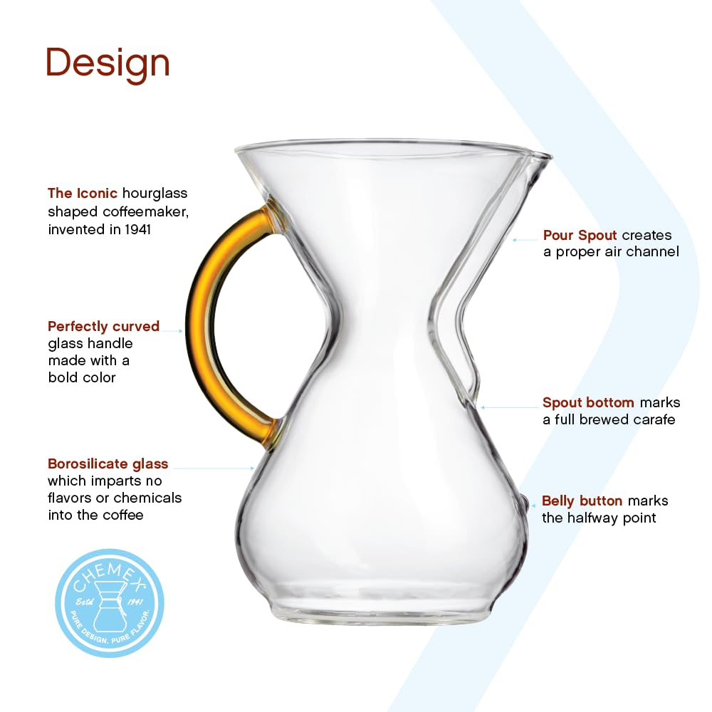 Chemex Pour-Over Glass Coffeemaker - Colored Glass Handle Series - 6-Cup Gold - Exclusive Packaging