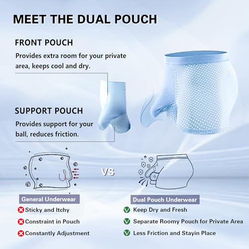 Mens Ice Silk Underwear, Dual Pouch Mens Underwear, Mens Boxer Briefs Moisture Wicking 3-Pack (L, A)2