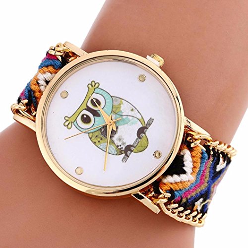 AMA(TM) Women Folk Style Owl Pattern Dial Wristwatch Knitting Quartz Bracelet Watch Gifts (Dark Blue)