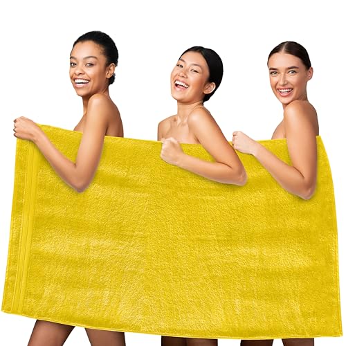 Image of Elegant Comfort Three Line Popcorn Towel Set for Bathroom 35 x 70 inches, Premium Hotel Quality 1-Pack Jumbo Towels, 100% Turkish Cotton, Soft and Durable, Quick Dry and Highly Absorbent, Yellow