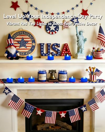 Image of Amagic Blue LED Tea Lights Candles, 24 Pack Battery Operated Flameless Tea Lights, Long Lasting Colored Tealights Candles for Halloween and Festival Celebration, Party, Wedding Table Decor, Birthday