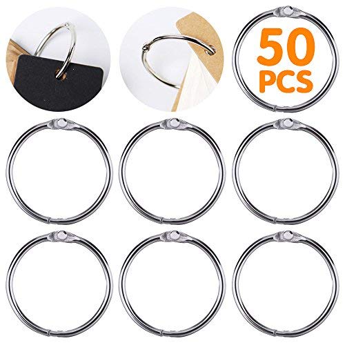 Loose Leaf Binder Rings 50 Pieces 1Inch Hinged Book Ring Metal Round for Book Albums Calendars Paper Cards Silver