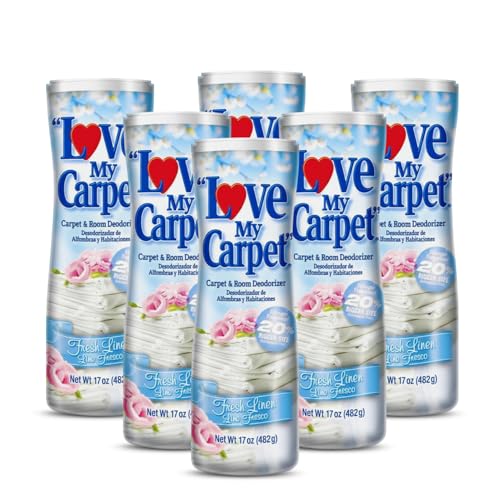 6 Love My Carpet | Carpet Deodorizer & Freshener Powder | 17 oz Pet Odor Eliminator for Strong Odor & Pet Urine | FRESH LINEN | Safe for Homes with Pets