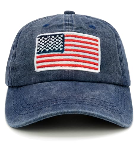 Image of American Flag Baseball Cap for Men Women, Washed Cotton USA Hat, Adjustable Patriotic Cap for 4th of July