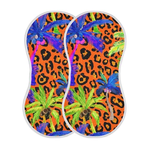 Palmtrees Leopard Orange Burp Cloths for Babies Burp Rag Cotton Spit Up Rag for Girls Babies