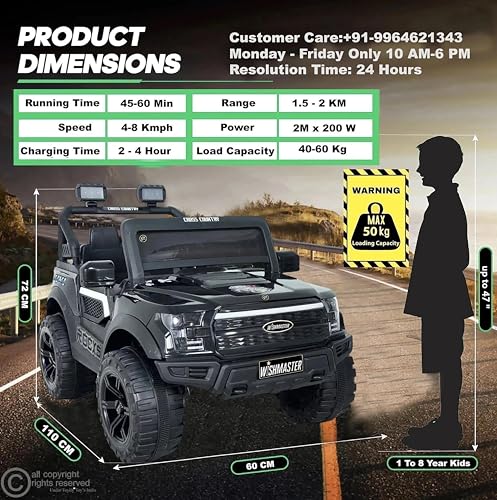 Image of Wish Master 4x4 Off-Road Electric Ride-On Jeep for Kids | 12V Battery, Remote & Manual Drive | Big Size Jeep with Music, Lights & Safety Belt