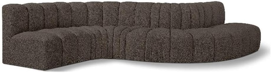 BOWERY HILL Contemporary Modular Sectional, 145" W x 53" D x 30" H, Brown Boucle Fabric, Deep Channel Tufting, Versatile Living Room Furniture, Comfortable Seating, Modern Modular Design