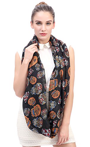 Lina & Lily Day of the Dead Sugar Skull Print Women's Infinity Scarf Lightweight3