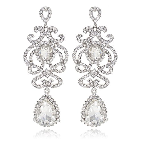 Clear White Peach Austrian Crystal Rhinestone Dangle Drop Chandelier Earrings Earring Studs Silver Gold Tone Bridal Jewelry Birthday Gift Wedding Dance Party E12169 (Clear/Silver)