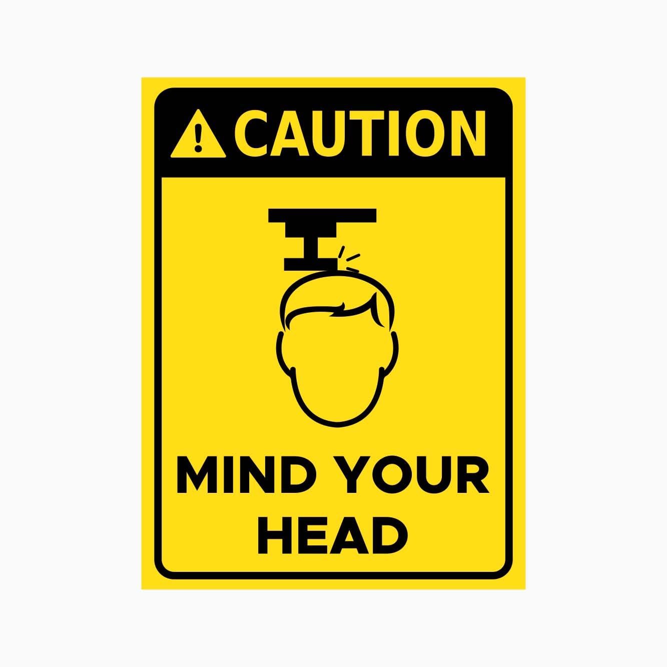 CAUTION MIND YOUR HEAD Sign, 12x8 Metal Tin Sign, low clearance caution for doorways, tunnels and low ceiling rooms.