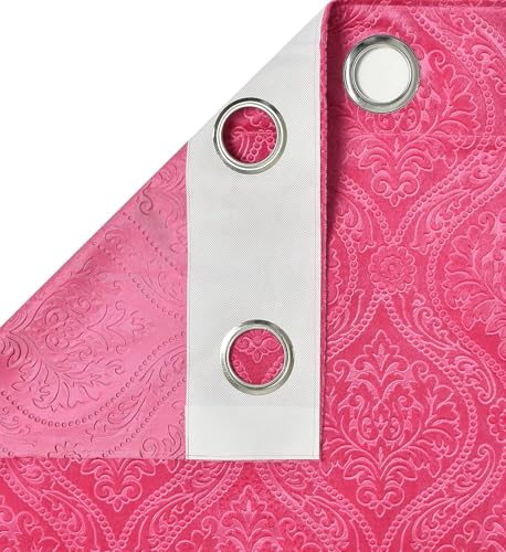 Image of IVAZA Velvet Fabric Emboss Door Curtains 7 Feet Set of 1| Panel Thick Curtains for Home and Office Decor | Eyelet Grommet Curtains for Living Room Kitchen Hall, Door- 7 Feet (Pack of 1) Pink