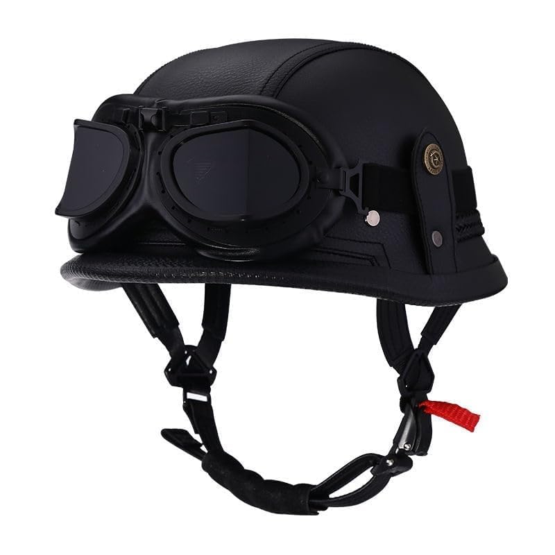 THE WHITE SHOP Helmet Motorcycle German Style Helmet Retro Motorcycle Half Helmet Skull Cap for Adult Men Women Vintage Open Face Half Shell Helmet for Cruiser Scooter Chopper (Black L)