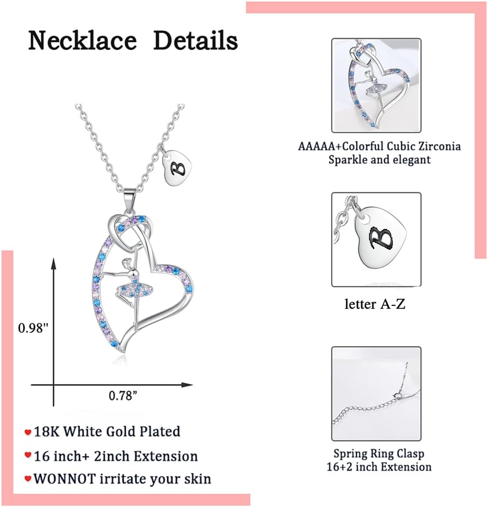 Ballerina Necklaces Gifts for Girls Ballet Dancer Necklaces for Teens Little Girls Heart Initial Dance Necklace Jewelry GiftsWomen - Image 5